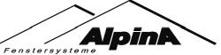 Logo Alpinafenster: Zwei angedeutete Berge mit dem Schriftzug Alpina und darunter Fenstersysteme